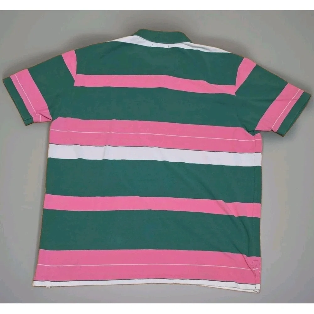 Polo Jeans Co Ralph Lauren Rugby Green Pink White Stripped Polo Shirt Vintage L